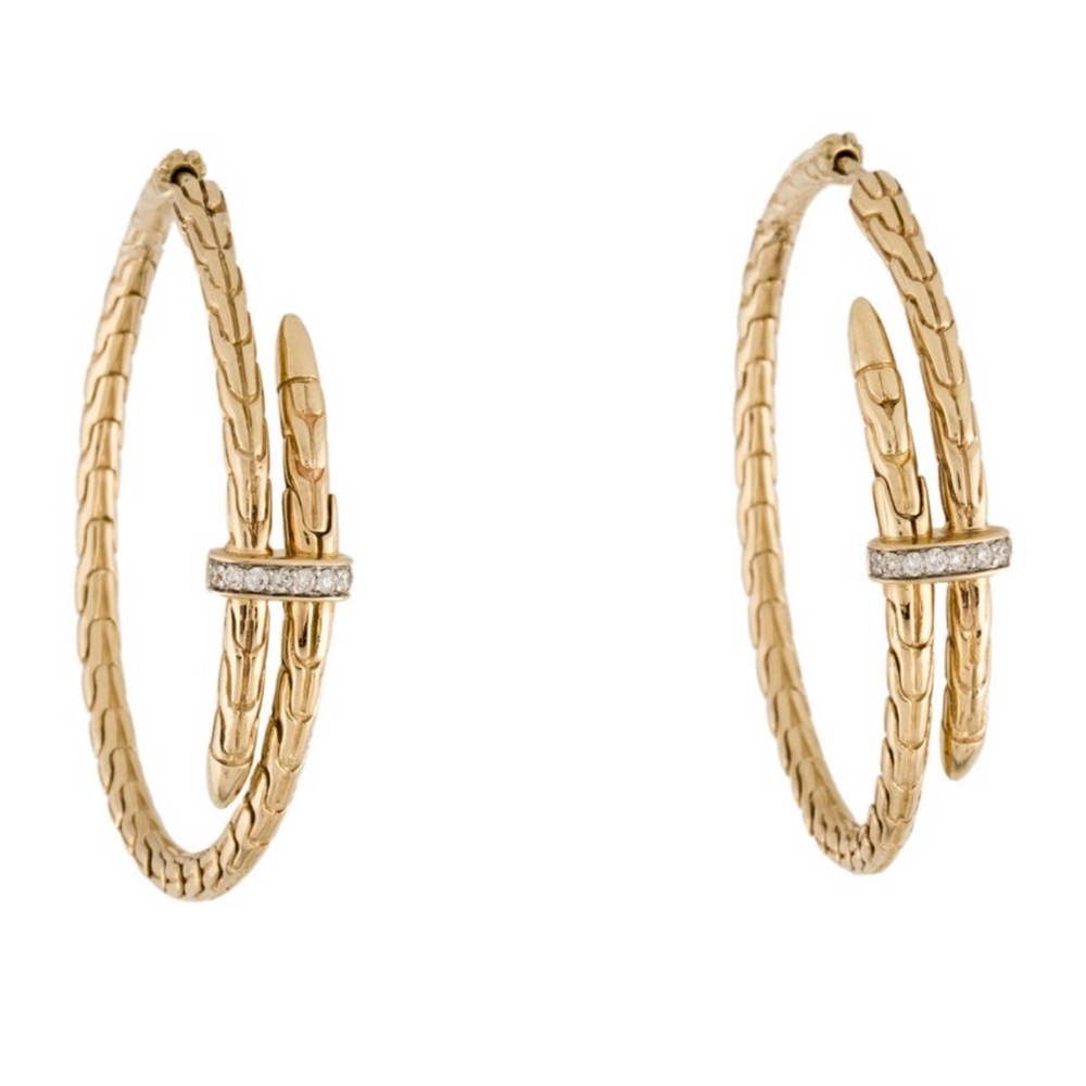 John Hardy 14K Diamond Spear Hoop Earrings 😍